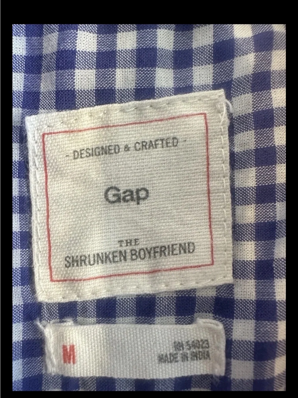 GAP Blue Gingham Plaid Shrunken Boyfriend Button Down Shirt M